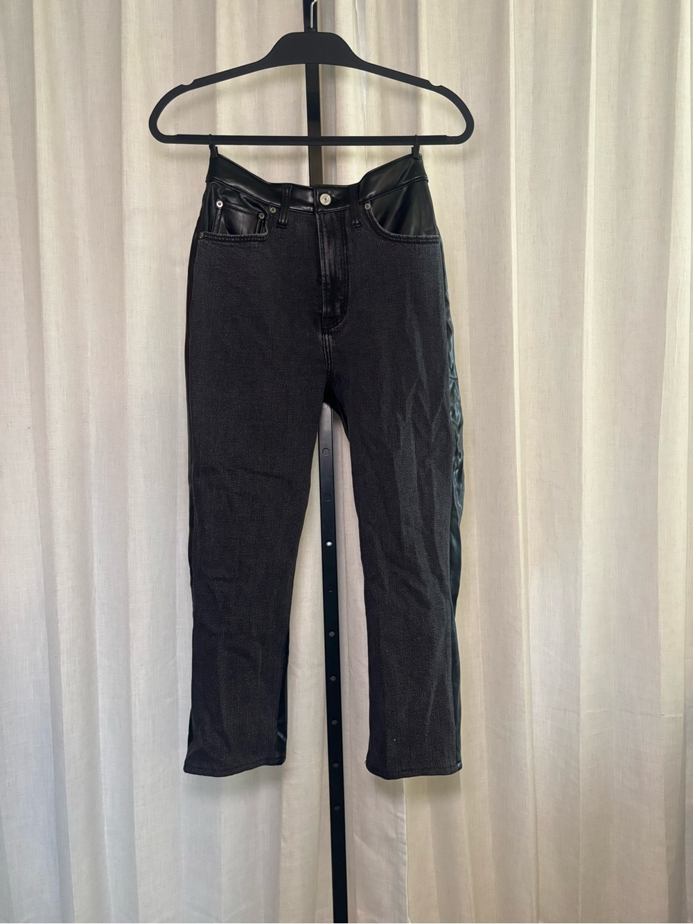 Abercrombie & Fitch Black Straight Leg Jeans with Faux Leather Trim